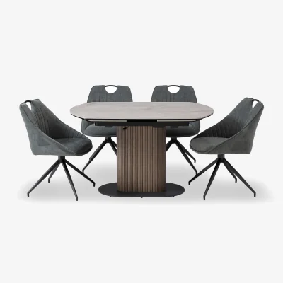 Furniture Village Petra Swivel Extending Dining Table and 4 Swivel Chairs - Green