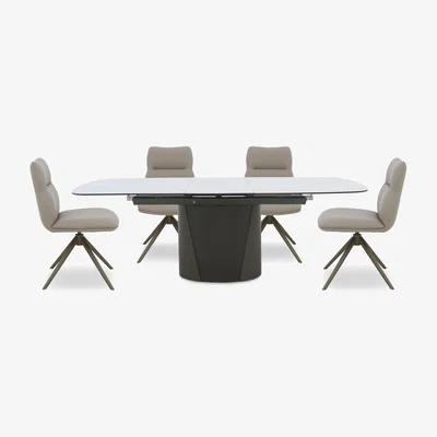 Furniture Village Icon White Extending Dining Table and 4 Diva Chairs with Bronze Legs - 180-cm