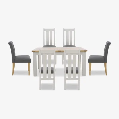 Furniture Village Lewis Rectangular Extending Dining Table and 4 Wooden Slatted Back Chairs and 2 Button Back Chairs