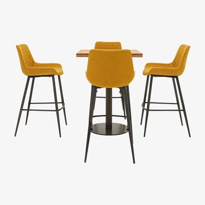 Furniture Village Earth Bar Table and 4 Rocket Bar Stools - Yellow