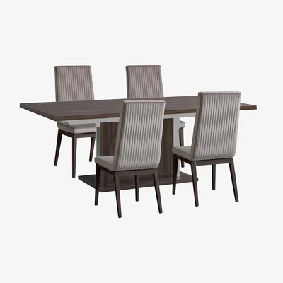 Furniture Village Venezia 160 cm Extending Dining Table and 4 Fluted Fabric Chairs Set - Walnut