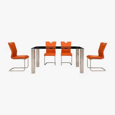 Furniture Village Ideas 160cm Dining Table with Black Tabletop and 4 Dining Chairs with Square-Edged Cantilever Bases with Curved Bar