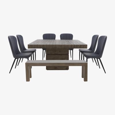 Furniture Village Folsom Square Dining Table, 6 Chairs and Dining Bench Set - Grey