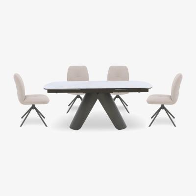 Furniture Village Perla Gloss Extending Dining Table and 4 Faux Leather Swivel Chairs - 180-cm