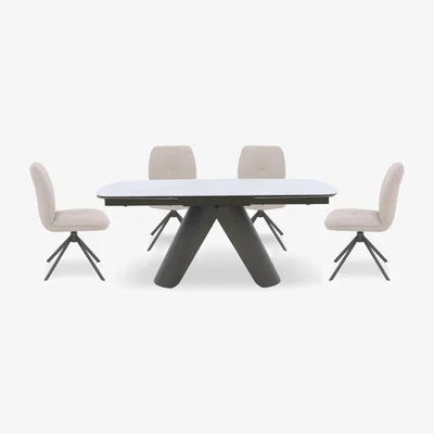 Furniture Village Perla Gloss Extending Dining Table and 4 Faux Leather Swivel Chairs - 180-cm
