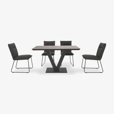Furniture Village Ruben Dining Table with 4 Faux Suede Chairs - Grey Oak
