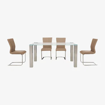 Furniture Village Ideas 160cm Dining Table with White Tabletop and 4 Dining Chairs with Square-Edged Cantilever Bases with Curved Bar