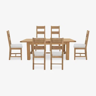 Furniture Village Augusta Large Rectangular Extending Dining Table and 6 Wooden Ladderback Chairs