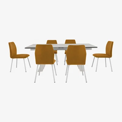 Furniture Village Calligaris - Wings Extending Dining Table and 6 Fixed Fabric Chairs - 150-cm