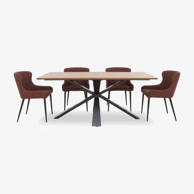 Furniture Village Hanoi Fixed Table with Metal Base and 4 Faux AN Leather Dining Chairs