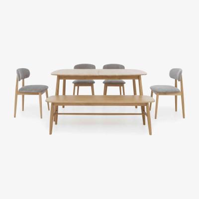 Furniture Village Stockholm Extending Dining Table with 4 Wooden Chairs and a Bench - Light Oak