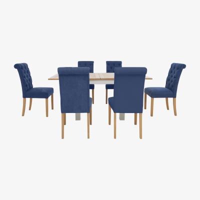 Furniture Village Furnitureland - Hamilton Flip Top Dining Table and 6 Button Back Chairs - Denim