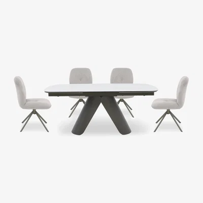 Furniture Village Perla Large Extending Dining Table and 4 Fabric Swivel Chairs