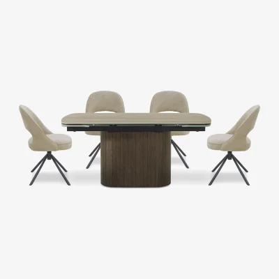 Furniture Village Tiber Draw Leaf Extending Dining Table and 4 Swivel Chairs - 160-cm