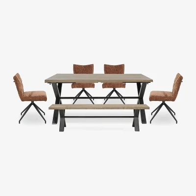 Furniture Village Saturn Large Straight Edge Dining Table with a Bench and 4 Swivel Chairs