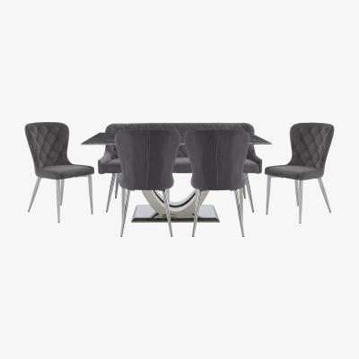 Furniture Village Donnie Dining Table, Bench and 4 Chairs - Grey