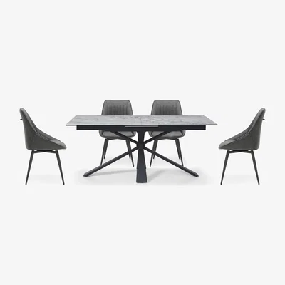 Furniture Village Crete Large Extending Dining Table and 4 Faux Leather Swivel Chairs
