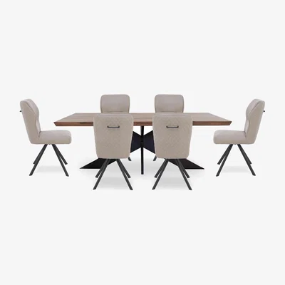 Furniture Village Bodahl - Loki Small Dining Table and 6 Taupe Swivel Chairs - Desert