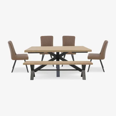 Furniture Village Earth Star Base Dining Table, Large Bench and 4 Chairs