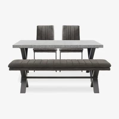 Furniture Village Moon Small Dining Table with X Shaped Legs, Fabric Bench and 2 Fabric Cantilever Chairs