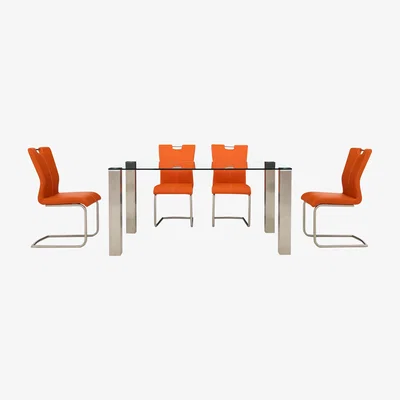 Furniture Village Ideas 160cm Dining Table with Clear Tabletop and 4 Handle-back Dining Chairs with Round-Edged Cantilever Bases
