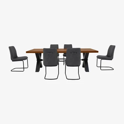 Furniture Village Bodahl - Terra Dining Table and 6 Grey Chairs - Old Bassano