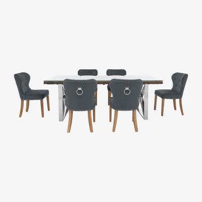 Furniture Village Chennai Dining Table with X-Shaped Legs and 6 Upholstered Dining Chairs - 220-cm - Brown