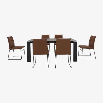 Furniture Village Calligaris - Gate Dining Table and 6 Maya Ski Leg Faux Leather Dining Chairs