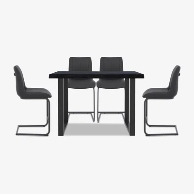 Furniture Village Bodahl - Compact Terra Raw Edge Table with U-Shaped Legs and 4 Grey Terra Bar Stools - 160-cm - Mocca Black