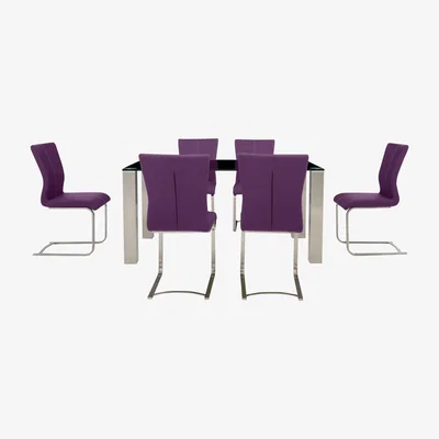 Furniture Village Ideas 160cm Dining Table with Black Tabletop and 6 Dining Chairs with Square-Edged Cantilever Bases with Curved Bar