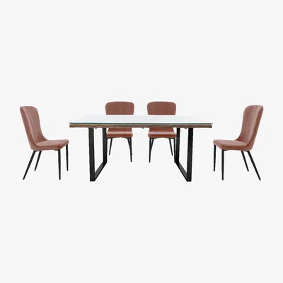 Furniture Village Noir Dining Table with U-Shaped Legs with 4 Chairs Dining Set - 180-cm
