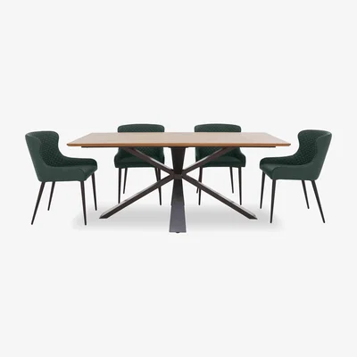 Furniture Village Hanoi Fixed Table with Metal Base and 4 Faux Leather Dining Chairs