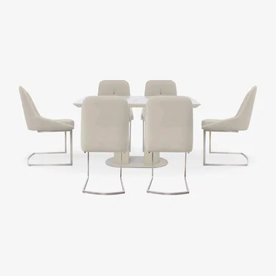 Furniture Village Avorio Fixed Dining Table and 6 Cantilever Chairs Set