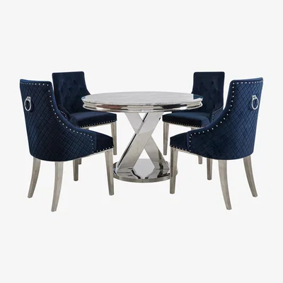 Furniture Village Dolce Round Dining Table and 4 Button Back Dining Chairs