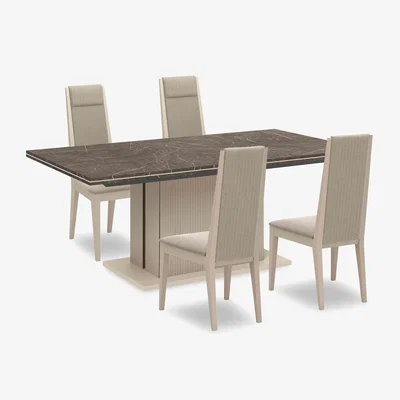Furniture Village Lusso Small Extending Dining Table and 4 Panelled Fabric Chairs