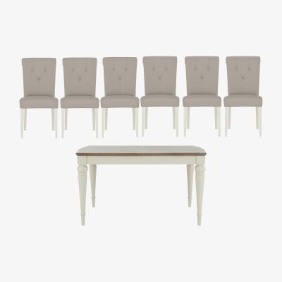 Furniture Village Furnitureland - Annecy Extending Dining Table and 6 Faux Leather Upholstered Roll Back Dining Chairs