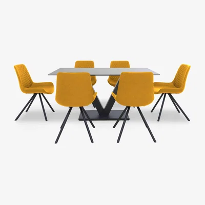 Furniture Village Ion Fixed Dining Table with 6 Fabric Chairs - 135-cm