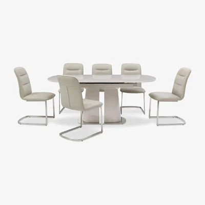 Furniture Village Cashmere Pop-Up Extending Dining Table and 6 Chairs - 140-cm - Taupe