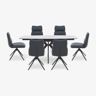 Furniture Village Quattro Extending Draw Leaf Table and 6 Swivel Dining Chairs - Sand