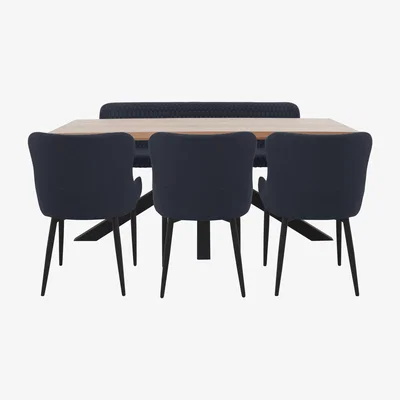 Furniture Village Osaka Dining Table, 3 Chairs and Dining Bench - Blue