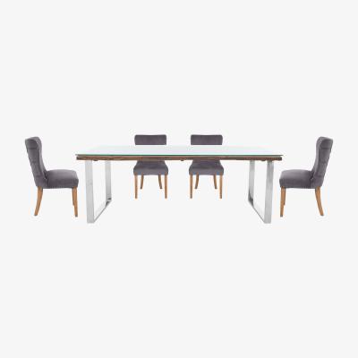Furniture Village Chennai Dining Table with U-Leg Base and 4 Luxe Chairs - 220-cm - Grey