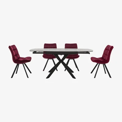 Furniture Village Diego Round Extending Dining Table and 4 Chairs - Red