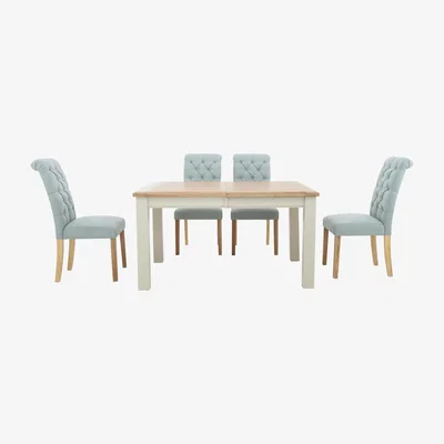 Furniture Village Furnitureland - Angeles Rectangular Extending Dining Table and 4 Button Back Dining Chairs - Blue