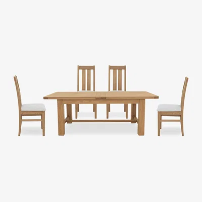Furniture Village Augusta Large Rectangular Extending Dining Table and 4 Wooden Slatted Back Chairs
