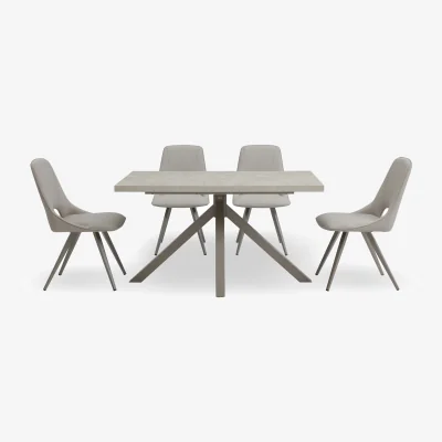 Furniture Village Matera Compact Dining Table with Star Base and 4 Faux Leather Chairs with Taupe Legs