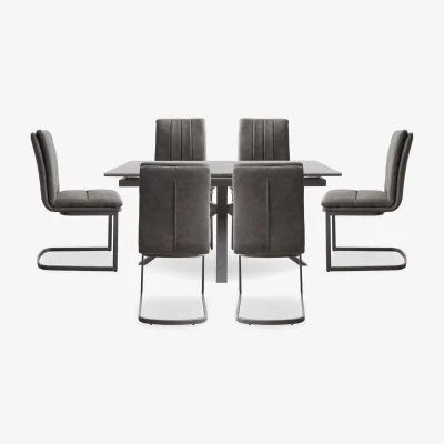 Furniture Village Moon Pop-up Extending Dining Table and 6 Fabric Cantilever Chairs