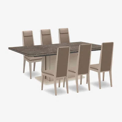 Furniture Village Lusso Large Extending Dining Table and 6 Panelled Faux Leather Chairs