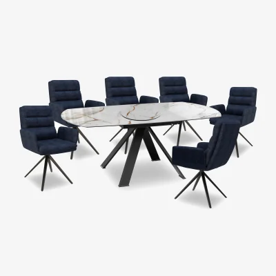 Furniture Village Akante - Felipe Large 190 cm Swivel Extending Dining Table, Large Lazy Susan and 6 Swivel Dining Arm Chairs