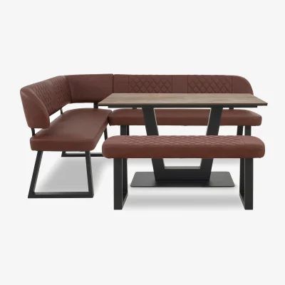 Furniture Village Venus Dining Table, Left Hand Facing Corner Bench and Low Bench - Tan