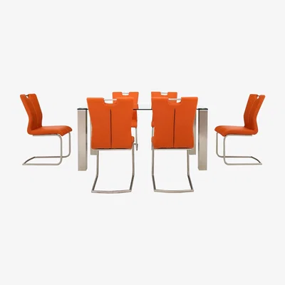 Furniture Village Ideas 160cm Dining Table with Clear Tabletop and 6 Handle-back Dining Chairs with Round-Edged Cantilever Bases